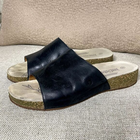 Josef Seibel Sandals US 11 EU 42 Tonga 51 Slides Slip-On Shoes Black Leather - Picture 1 of 10